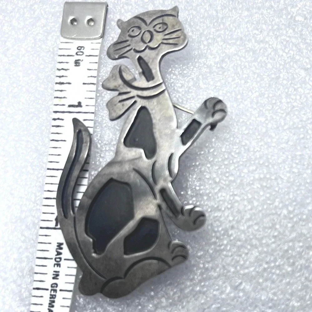 Vtg‎ Taxco Mexico Sterling Silver 925 Brooch Pin Cat Kitten Enamel 2.5